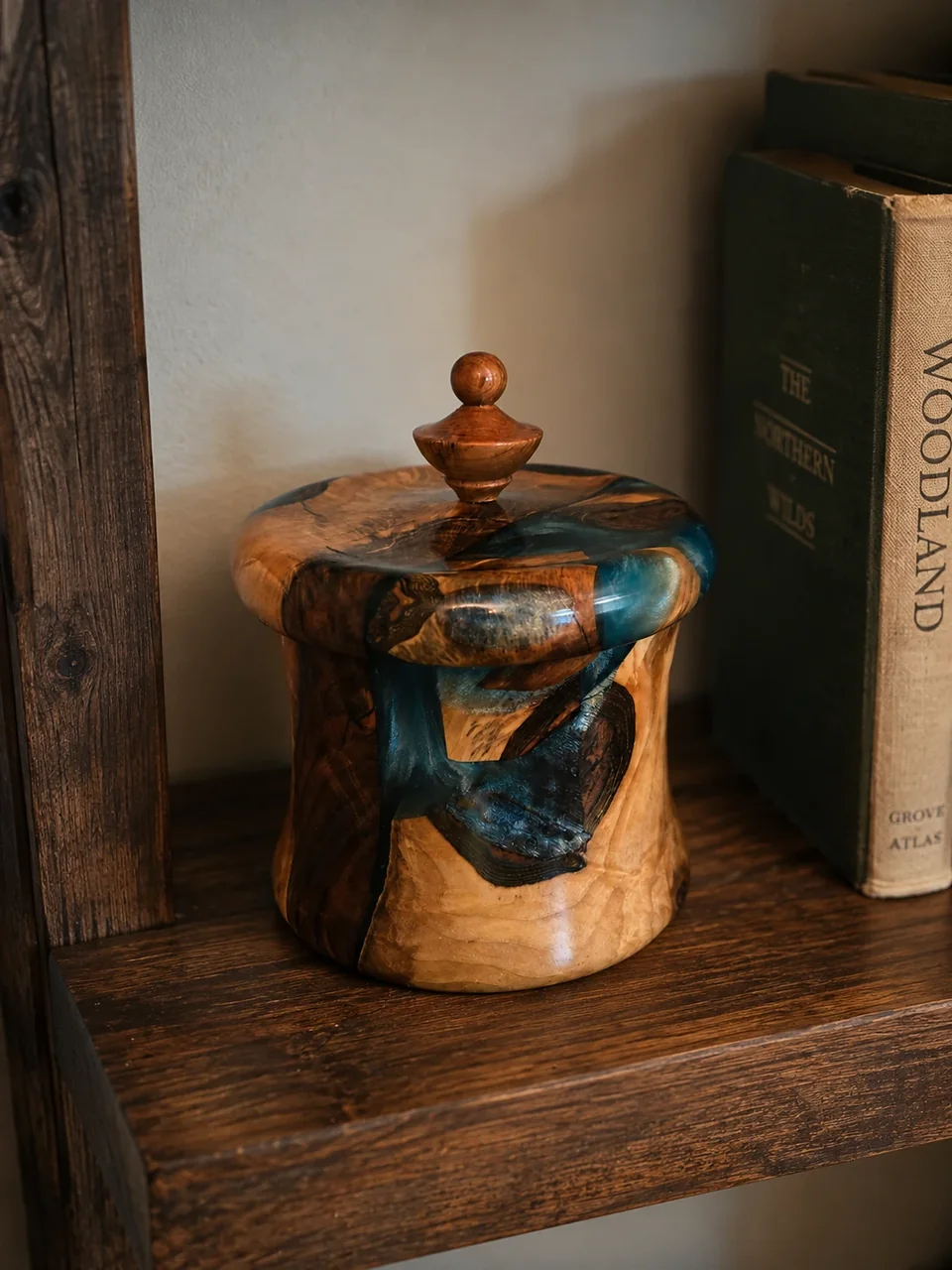Burl with teal resin